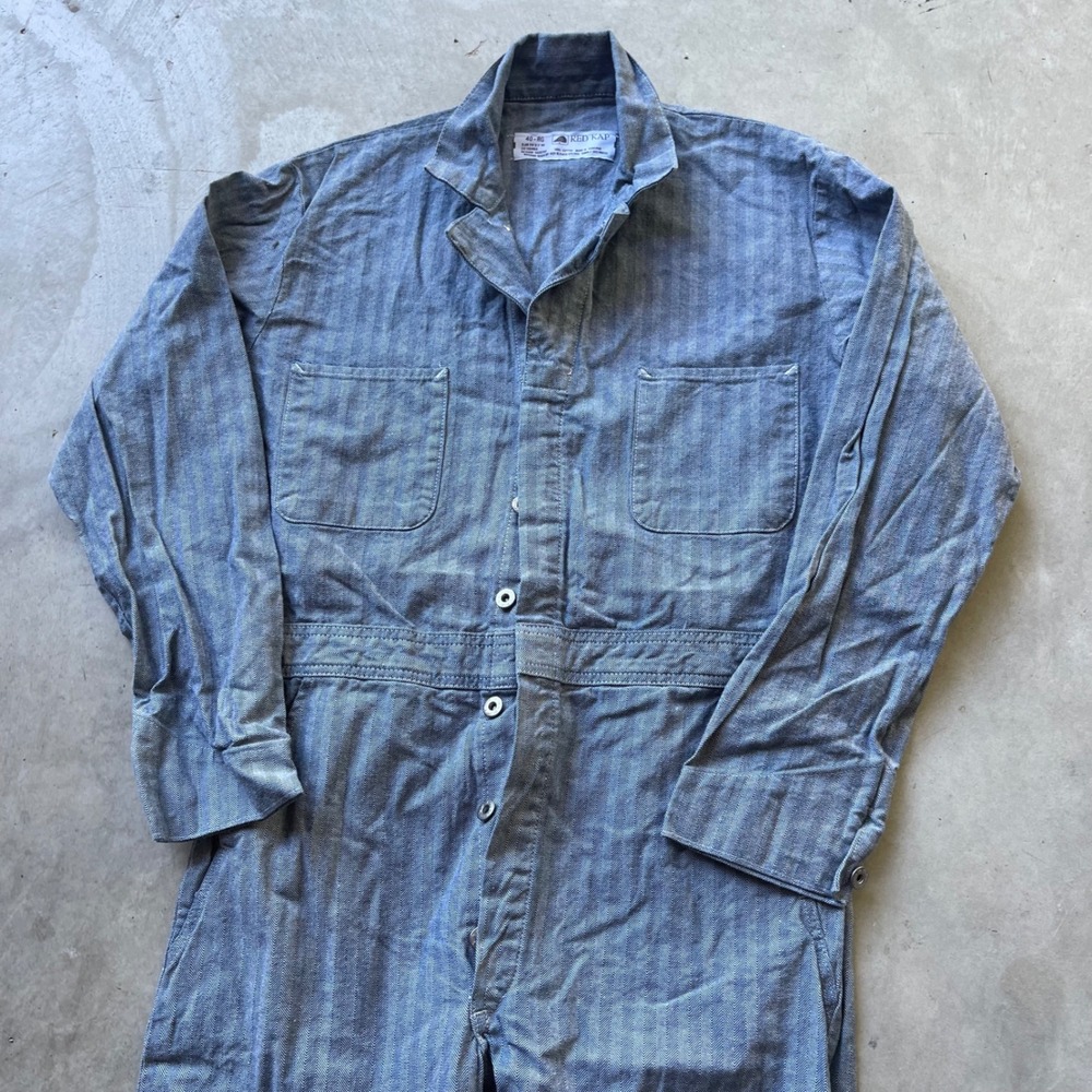 Red Kap Vintage HBT Coveralls Blue Herringbone Twill Utility Jumpsuit 40-RG